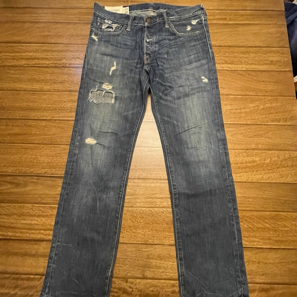 Abercrombie & Fitch Men's Slim Straight Fit Distressed Blue Denim Jeans 32 a133